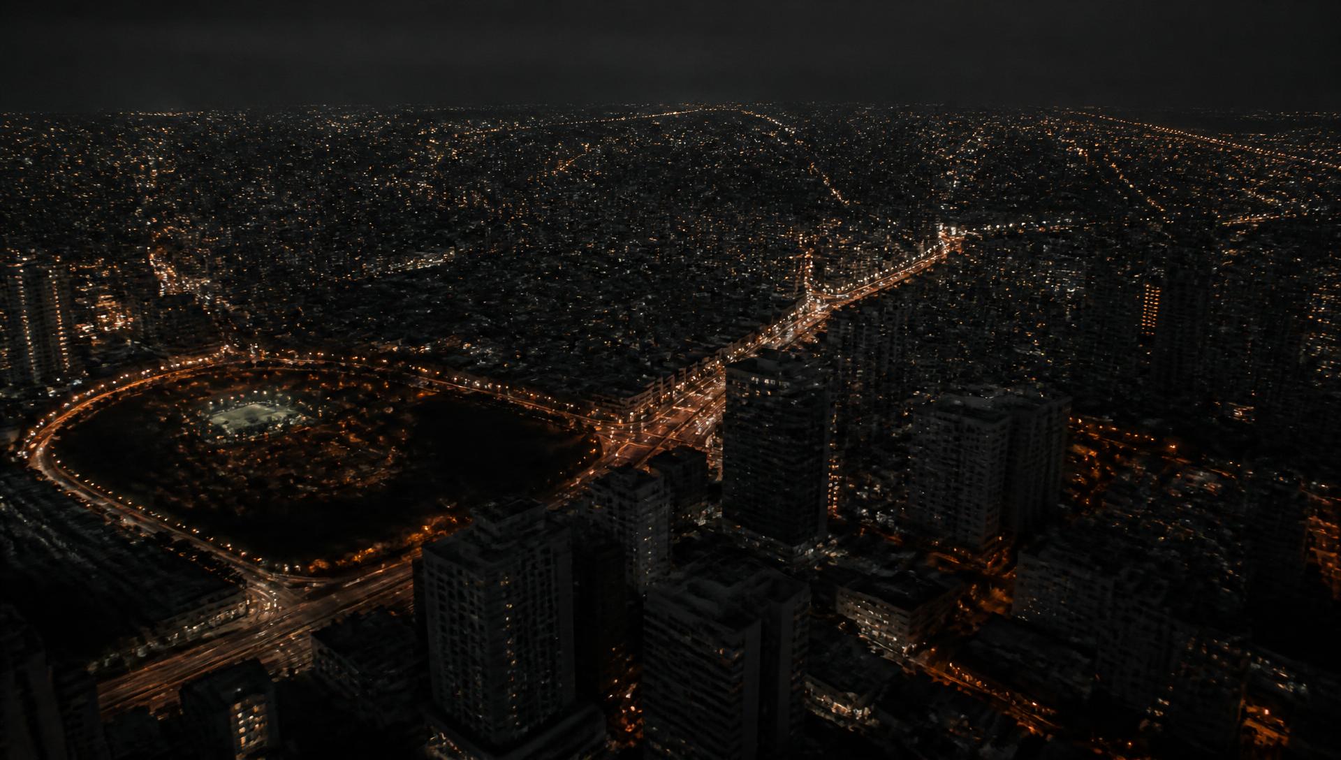 Vista aérea noturna de uma cidade brasileira